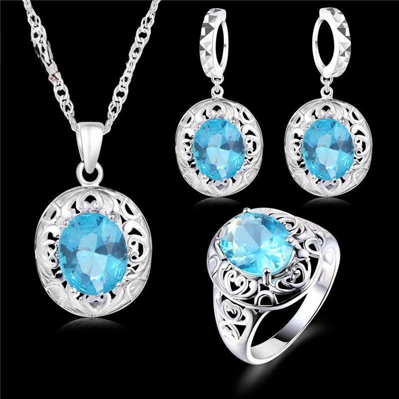 Ornate Blue Crystal Vintage-Inspired Jewellery Set